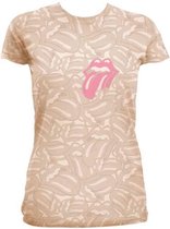 The Rolling Stones Dames Tshirt -M- Tongues All Over Creme