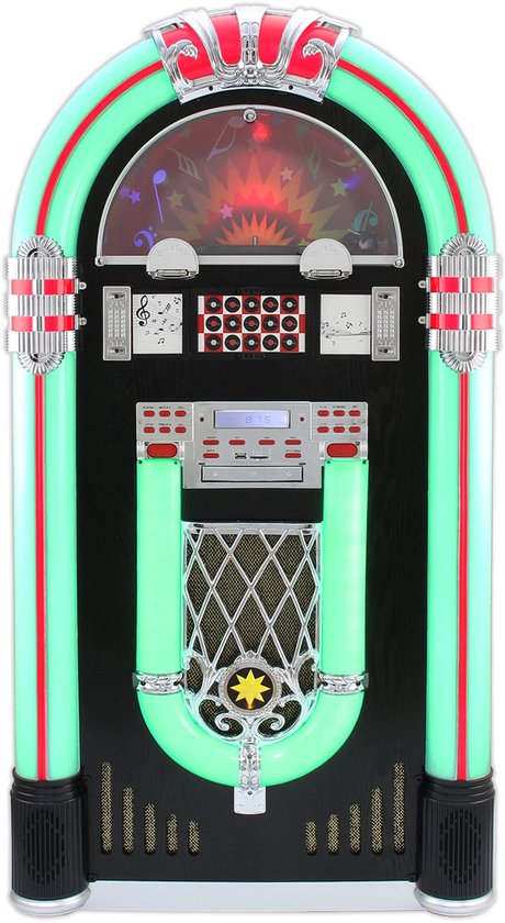 Grote Jukebox - Platenspeler - CD Speler - FM Radio - Aux input - Bluetooth - USB en SD ca