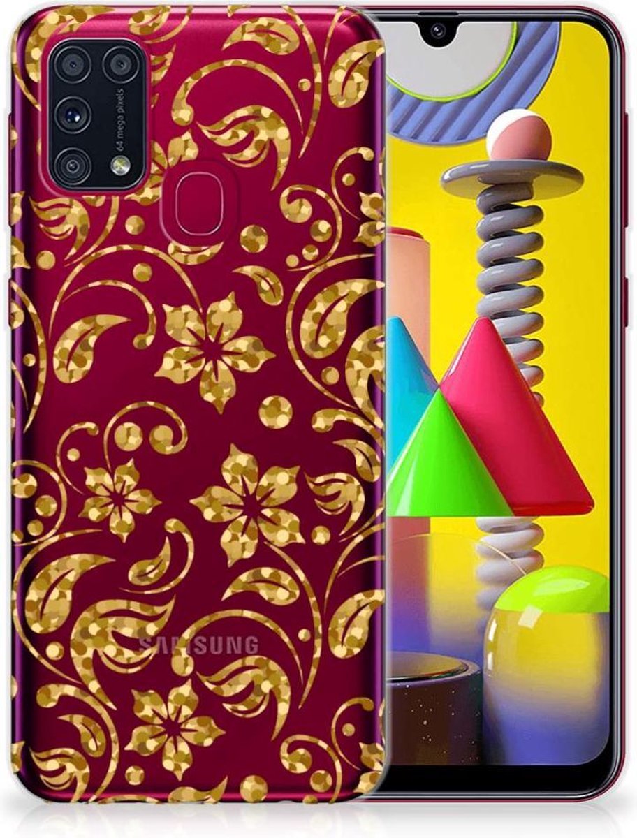 Samsung Galaxy M31 TPU Case Gouden Bloemen