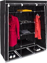 Relaxdays kledingkast stof - kleerkast 9 planken - stoffen kast - garderobekast - vouwkast - zwart