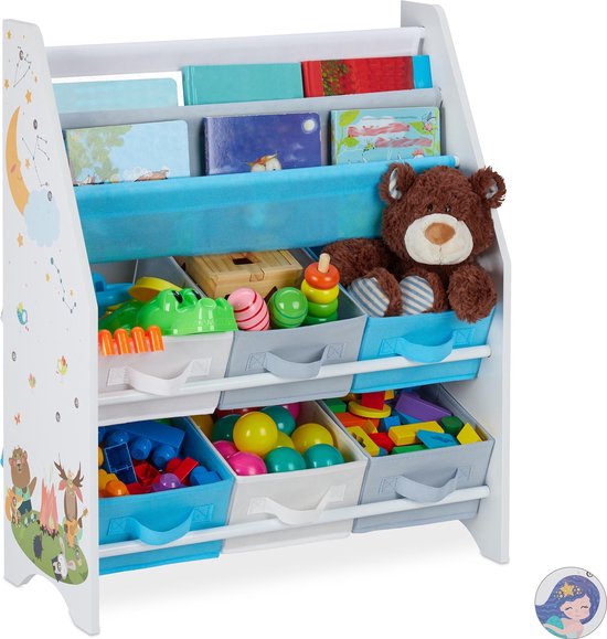 Relaxdays kinderkast voor speelgoed - kinderboekenkast met 6 kisten - boekenrek - kastje