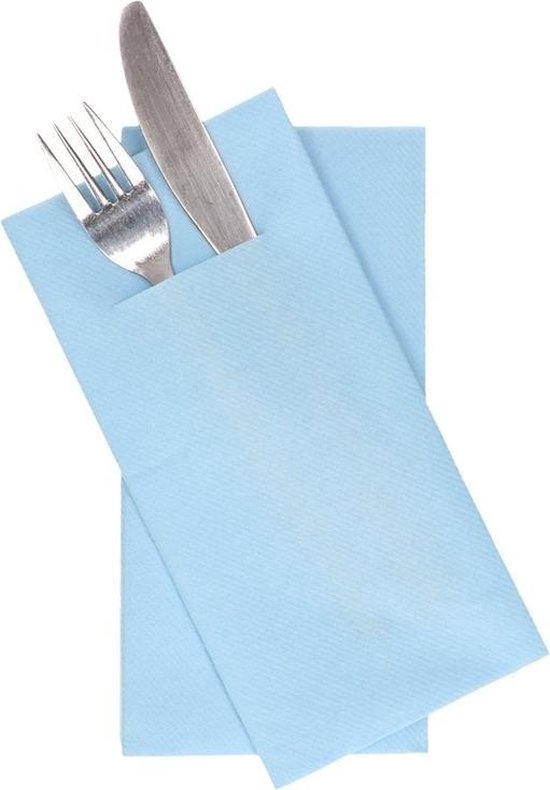 36 pièces Serviettes bleu clair avec poche à serviette pour couverts 40 cm  | bol.com