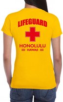 Lifeguard / strandwacht verkleed t-shirt / shirt Lifeguard Honolulu Hawaii geel voor dames - Bedrukking aan de achterkant / Reddingsbrigade shirt / Verkleedkleding / carnaval / outfit XS