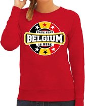 Have fear Belgium is here sweater met sterren embleem in de kleuren van de Belgische vlag - rood - dames - Belgie supporter / Belgisch elftal fan trui / EK / WK / kleding XS