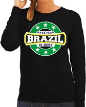Have fear Brazil is here sweater met sterren embleem in de kleuren van de Braziliaanse vlag - zwart - dames - Brazilie supporter / Braziliaans elftal fan trui / EK / WK / kleding M