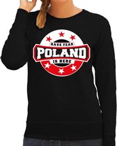 Have fear Poland is here sweater met sterren embleem in de kleuren van de Poolse vlag - zwart - dames - Polen supporter / Pools elftal fan trui / EK / WK / kleding L