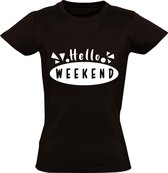 Hello Weekend Dames t-shirt | vrijdag | zaterdag | zondag | hallo weekend | Zwart