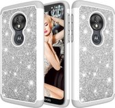 Glitter poeder Contrast huid schokbestendig siliconen + pc beschermhoes voor Motorola Moto G7 Play US-versie (grijs)