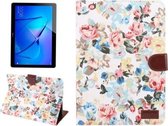 Voor Huawei MediaPad M3 Lite 10 inch Bloempatroon Doek Oppervlak PC Horizontale Flip Lederen Beschermhoes met Houder & Kaartsleuven & Portemonnee & Fotolijst (Wit)