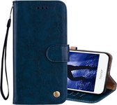 Voor Huawei Honor 6A zakelijke stijl olie wax textuur horizontale flip lederen tas met houder & kaartsleuven & draagriem (blauw)