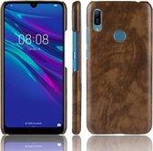Schokbestendige Litchi Texture PC + PU beschermhoes voor Huawei Y6 (2019) (bruin)