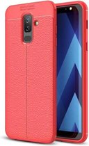 Litchi Texture TPU Case voor Galaxy A6 + (2018) (rood)