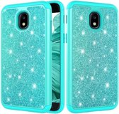 Glitter poeder contrast huid schokbestendig siliconen + pc beschermhoes voor Galaxy J7 (2018) (groen)