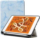 Marmeren structuurpatroon horizontale flip lederen hoes voor iPad Mini 2019, met drie-vouwbare houder & pennensleuf & slaap- / wekfunctie (blauw)