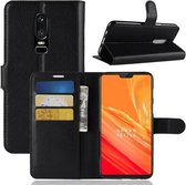 Voor OnePlus 6 Litchi Texture Horizontale Flip Leren Case met Houder & Kaartsleuven & Portemonnee (Zwart)