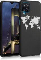kwmobile telefoonhoesje compatibel met Samsung Galaxy A12 - Hoesje voor smartphone in wit / zwart - Backcover van TPU - Wereldkaart design