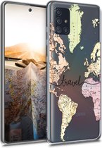 kwmobile telefoonhoesje geschikt voor Samsung Galaxy A51 - Hoesje voor smartphone in zwart / meerkleurig / transparant - Travel Wereldkaart design