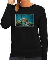 Dieren sweater met schildpadden foto - zwart - voor dames - natuur / zeeschildpad cadeau trui - kleding / sweat shirt L