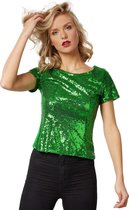 dressforfun - Paillette-shirt met korte mouwen groen XXL - verkleedkleding kostuum halloween verkleden feestkleding carnavalskleding carnaval feestkledij partykleding - 303725