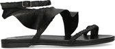 Mrs Keizer by Manfield - Dames - Zwarte leren sandalen met ruffles - Maat 39