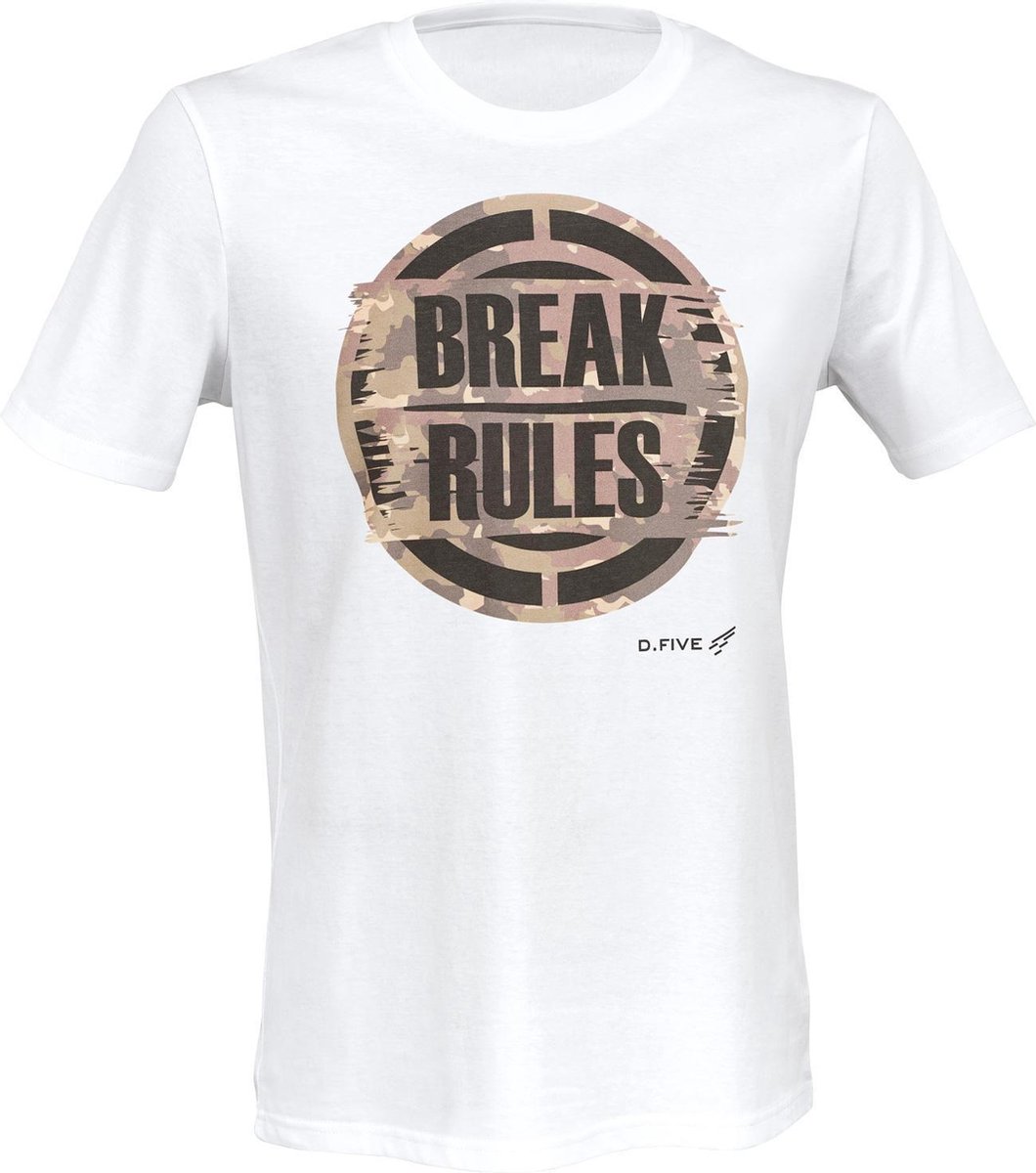 D.five T-shirt Break Rules Heren Katoen/viscose Wit Maat M