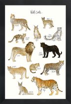 JUNIQE - Poster in houten lijst Wilde katten illustratie -40x60 /Bruin