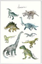 JUNIQE - Poster in kunststof lijst Dinosaurussen illustratie -20x30