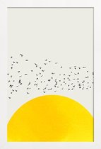 JUNIQE - Poster in houten lijst A Thousand Birds -20x30 /Geel