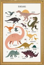 JUNIQE - Poster met houten lijst Dinosaur Friends -60x90 /Kleurrijk