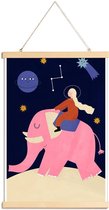 JUNIQE - Posterhanger Elephant Ride -30x45 /Blauw & Roze