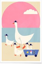 JUNIQE - Poster Geese on Vacation -20x30 /Blauw & Roze