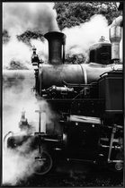 JUNIQE - Poster met kunststof lijst Stoomtrein -13x18 /Groen & Zwart