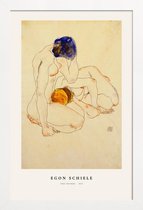 JUNIQE - Poster in houten lijst Schiele - Two Friends -20x30 /Blauw &