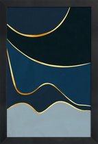 JUNIQE - Poster met houten lijst Waves gouden -30x45 /Blauw & Goud