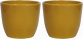 2x stuks bloempot in kleur glanzend oker geel keramiek voor kamerplant H17 x D19.5 cm- plantenpotten binnen