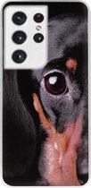 - ADEL Siliconen Back Cover Softcase Hoesje Geschikt voor Samsung Galaxy S21 Ultra - Teckel Hond