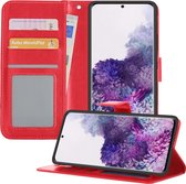 Samsung S20 Hoesje Book Case Hoes Portemonnee Cover - Samsung Galaxy S20 Hoes Hoesje Wallet Case Kunstleer - Rood