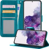 Samsung S20 Ultra Hoesje Book Case Hoes Portemonnee Cover - Samsung Galaxy S20 Ultra Hoes Hoesje Wallet Case Kunstleer - Turquoise