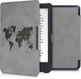 kwmobile e reader hoes geschikt voor Tolino Shine 3 - Case van kunstleerleer - Wereldkaart design - In grijs