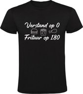 Verstand op 0, Frituur op 180  Heren t-shirt | eten | friettent | patat | niet nadenken | Zwart