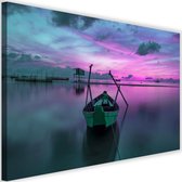 Schilderij Boot op een kalm meer, 2 maten, roze/blauw, Premium print