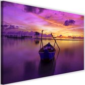 Schilderij Boot op een kalm meer, 2 maten, paars/roze, Premium print