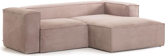 Kave Home - Canapé Blok 2 places avec méridienne droite en velours côtelé rose, 240 cm