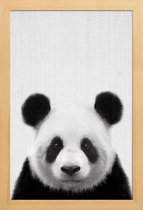 JUNIQE - Poster in houten lijst Panda zwart-wit foto -60x90 /Grijs &
