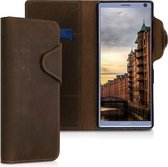 kalibri telefoonhoesje voor Sony Xperia 10 Plus - Hoesje met pasjeshouder en standaard - bruin - Wallet case