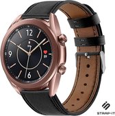 Leer Smartwatch bandje - Geschikt voor  Samsung Galaxy Watch 3 bandje leer 41mm - strak-zwart - Strap-it Horlogeband / Polsband / Armband