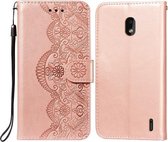 Voor Nokia 2.2 Flower Vine Embossing Pattern Horizontale Flip Leather Case met Card Slot & Holder & Wallet & Lanyard (Rose Gold)