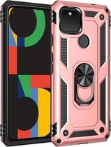 Voor Google Pixel 5 XL schokbestendige TPU + pc-beschermhoes met 360 graden roterende houder (roségoud)