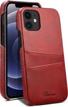 Kalfs textuur achterkant beschermhoes met kaartsleuven voor iPhone 12 Pro Max (rood)