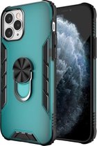 Voor iPhone 12/12 Pro Magnetische matte pc + matte TPU schokbestendige hoes met ringhouder (glinsterend groen)